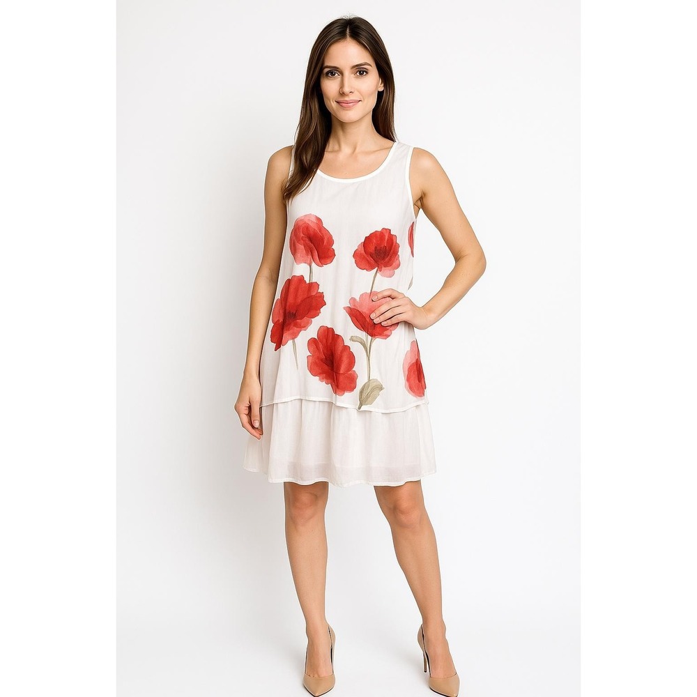 Beyond Capri Dress Womens Large Floral Sleeveless Layered Made in Italy Summer